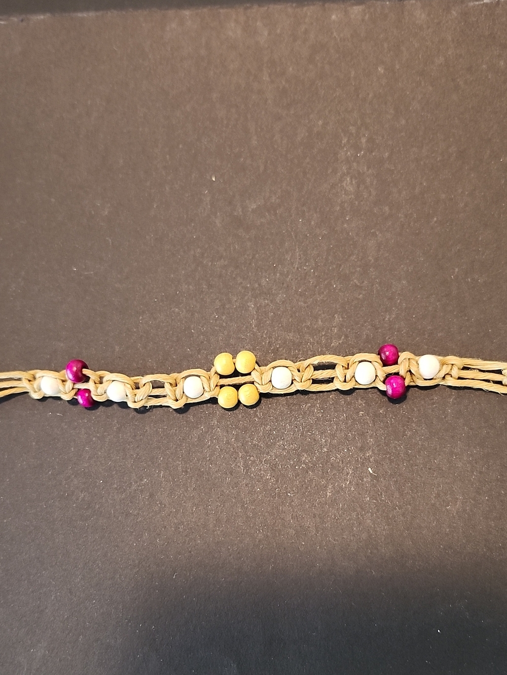 Vintage  Macrame Handmade Boho Beige Braided Necklace with Pink and Cream Beads - Picture 2 of 4